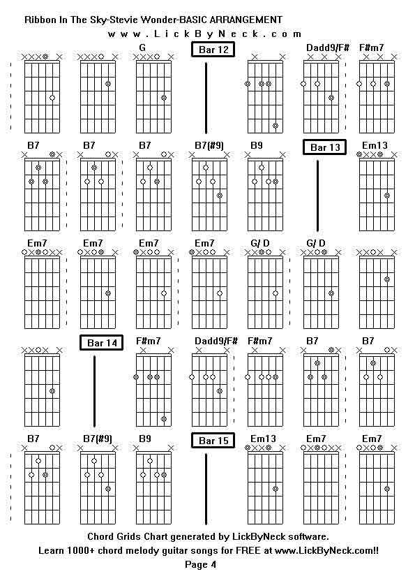 Chord Grids Chart of chord melody fingerstyle guitar song-Ribbon In The Sky-Stevie Wonder-BASIC ARRANGEMENT,generated by LickByNeck software.